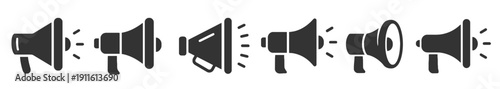 Collection of megaphone icons representing communication announcement and alert sounds