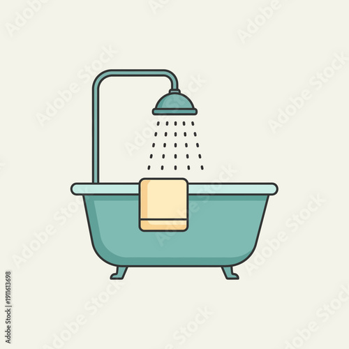 Bathtub Shower Illustration – Bathroom Interior Hygiene Flat Design