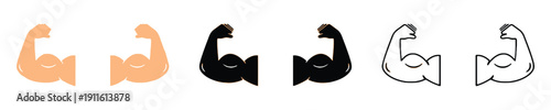 Collection of muscle arm icons demonstrating strength and fitness