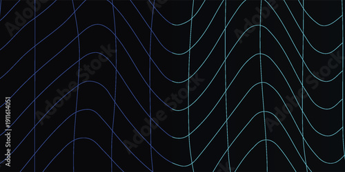 Abstract dark background with wavy blue and cyan gradient lines creating a modern digital grid pattern.