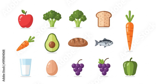 Collection of fresh healthy food items arranged neatly.