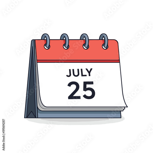 Vibrant Illustrated Desk Calendar Displaying July 25th for Important Reminders and Daily Planning Activities