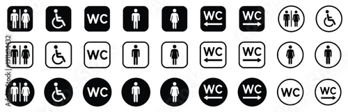 Collection of restroom signs and symbols for men women and disabled people