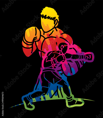 Group of Boxer Mix Action Boxing Sport Cartoon Graphic Vector
