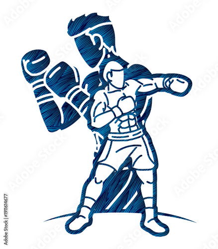 Group of Boxer Mix Action Boxing Sport Cartoon Graphic Vector