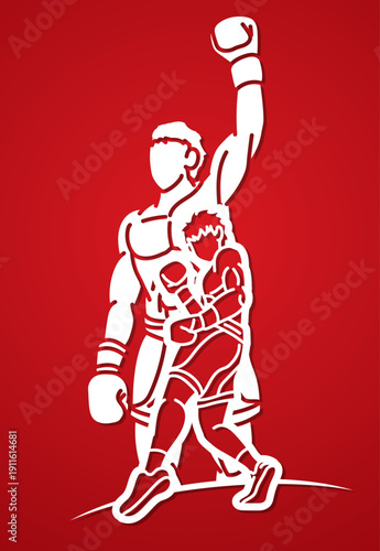 Shadow Group of Boxer Mix Action Boxing Sport Cartoon Graphic Vector
