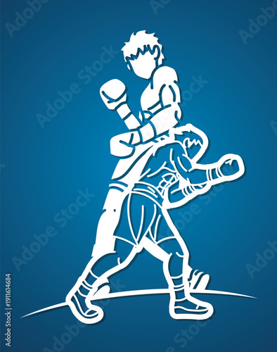 Silhouette Group of Boxer Mix Action Boxing Sport Cartoon Graphic Vector