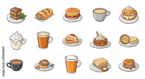 Collection of Delicious Desserts and Hot Beverages.