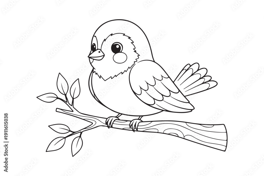 Fototapeta premium Cute Parrot Coloring Page Vector for Kids and Adults, Parrot Coloring page vector illustration