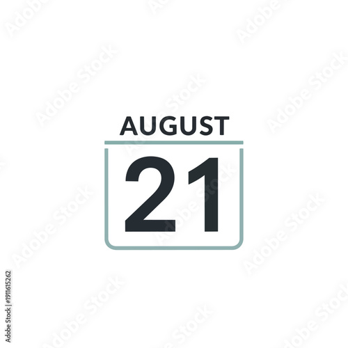 This contemporary icon visually presents the twenty-first day of August, an essential graphic for marking specific dates, scheduling events, and
