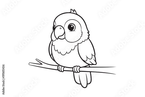 Cute Parrot Coloring Page Vector for Kids and Adults, Parrot Coloring page vector illustration