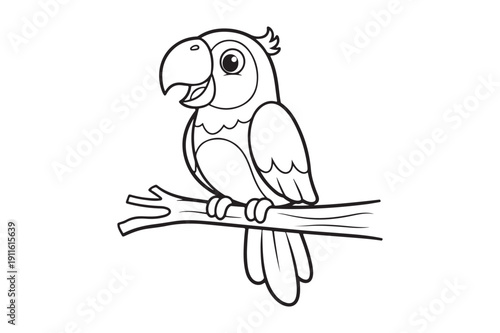 Cute Parrot Coloring Page Vector for Kids and Adults, Parrot Coloring page vector illustration