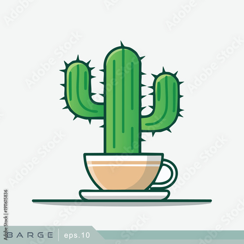 Cactus in a teacup, a quirky and humorous illustration.