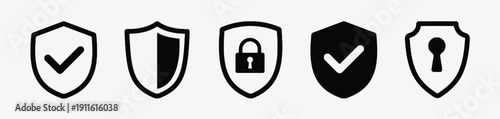 Collection of shield icons representing security and protection
