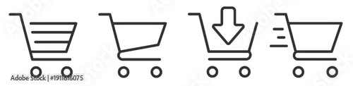 Collection of shopping cart icons for e-commerce and retail design