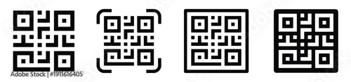 Collection of stylized QR code icons in various square formats