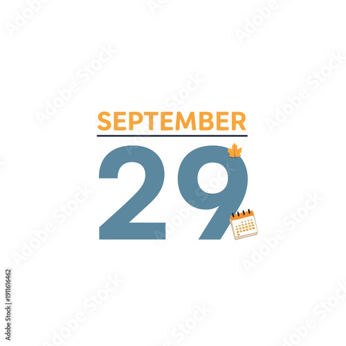 Modern graphic illustrating September twenty-ninth, with autumnal leaf and calendar icon
