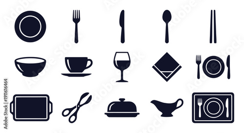 Collection of tableware icons flat design elements for menu and restaurant