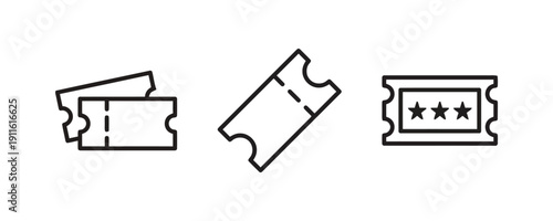 Collection of three line art icons representing tickets and admission passes