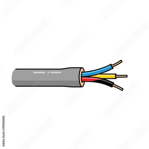Electrical Cable with Exposed Wires – Power Cord Wiring Illustration Icon