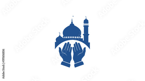 Blue mosque hands prayer symbol.
