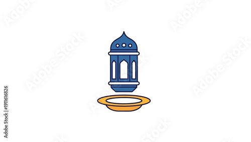 Blue Mosque Lantern Illustration with Halo.