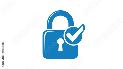 Blue Padlock Icon with Checkmark Symbol.