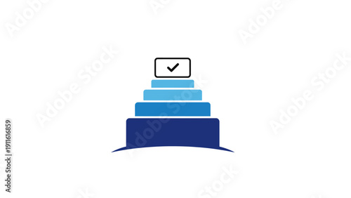 Blue Pyramid With Checkmark On Top.