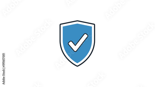Blue shield with white checkmark icon.