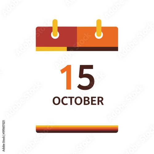A clean and modern flat design illustration of a digital calendar icon prominently displaying the fifteenth of October, signifying important dates