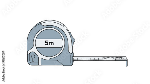 Professional retractable tape measure tool illustration showing five meters of length used for construction, architecture, and projects.