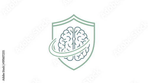 Brain Protected by Shield Icon Symbol.