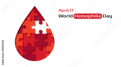 Red Blood Drop Puzzle Graphic for World Hemophilia Day Awareness Campaigns, Genetic Bleeding Disorder Education, Clotting Factor Deficiency Support, and Public Health Blogs