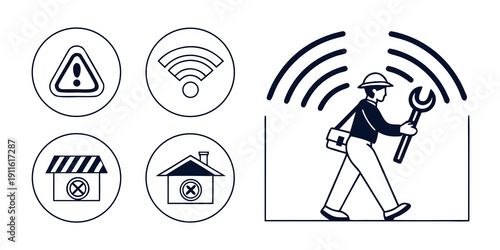 A person using a mobile phone with various wireless signal icons around them Vector