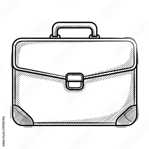 Classic leather briefcase hand drawn sketch icon for business and professional travel isolated on white.