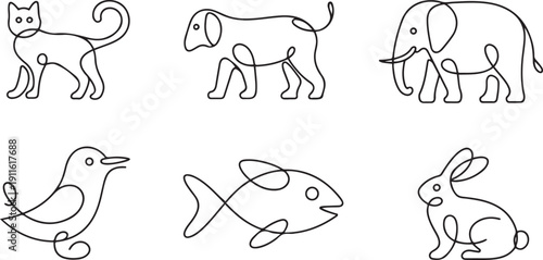 Photography Animals one line icon collections vector design
