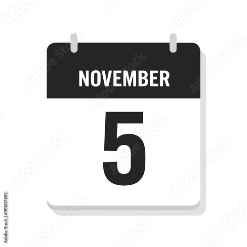 A clean graphic depiction of the date November fifth, presented as a traditional daily calendar sheet. This simple visual cue highlights an
