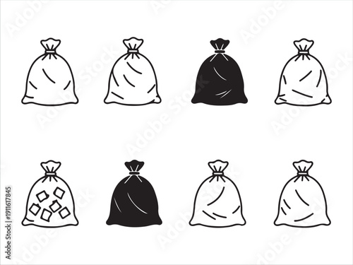 Collection of different garbage bags with various contents illustration design