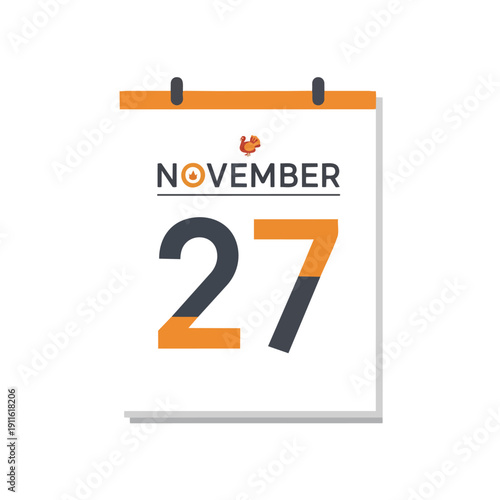 Stylized November 27th calendar icon, perfect for scheduling, reminders, and daily planning visual assets