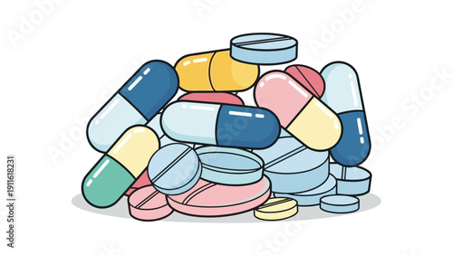 Large heap of diverse colorful pharmaceutical pills, tablets, and capsules representing healthcare, medicine, and prescription drug usage.
