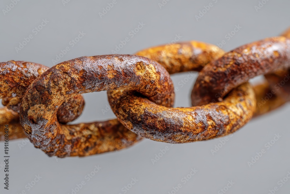 Fototapeta premium Weathered metal chain detail with corroded links and rugged patina