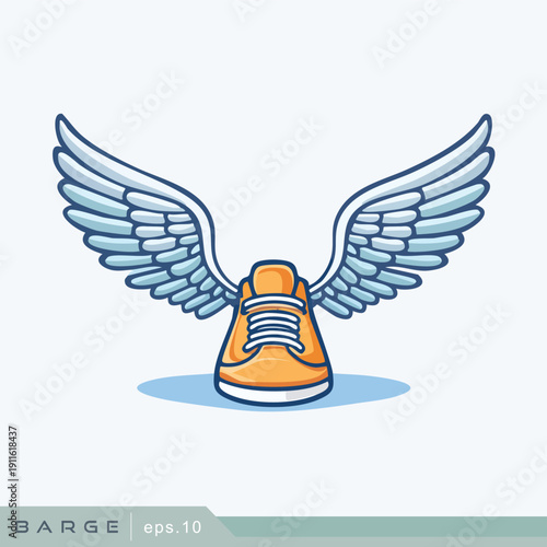 Stylized orange sneaker with wings, symbolizing speed and agility.