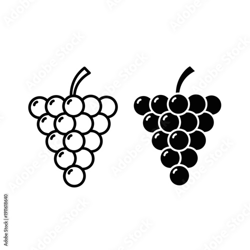 A black and white illustration of two bunches of grapes Vector