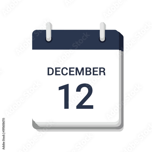 Modern calendar icon showing December 12th, indicating a specific date, deadline, or appointment for scheduling and planning purposes. This graphic