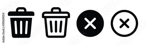 Collection of trash can and delete icons for web design
