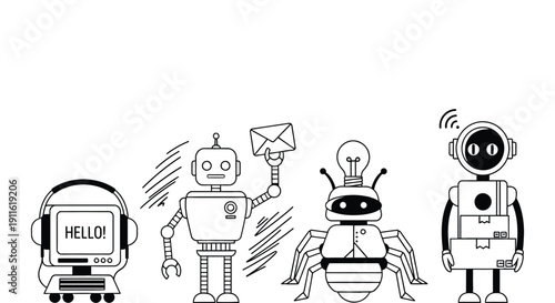 Robots and a beetle with creative ideas and communication tools