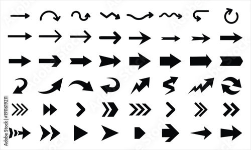 Collection of various black arrow icons pointing in different directions