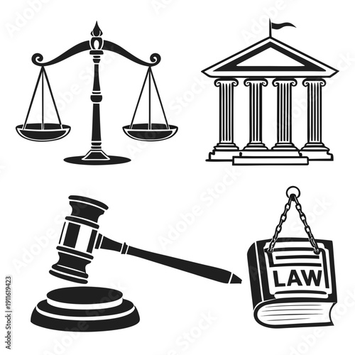 Symbols of law and justice with a gavel and law book Vector