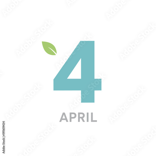 April fourth calendar date illustration featuring a minimalist green leaf icon symbolizing spring and environmental awareness on a clean white