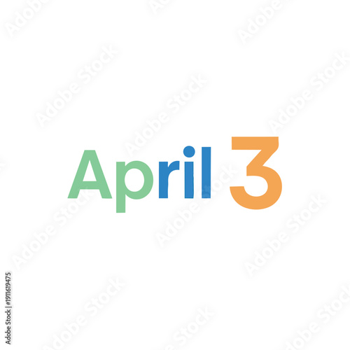 A vibrant and clear graphic illustration showcasing the significant calendar date April 3, prominently presented with distinct multicolored